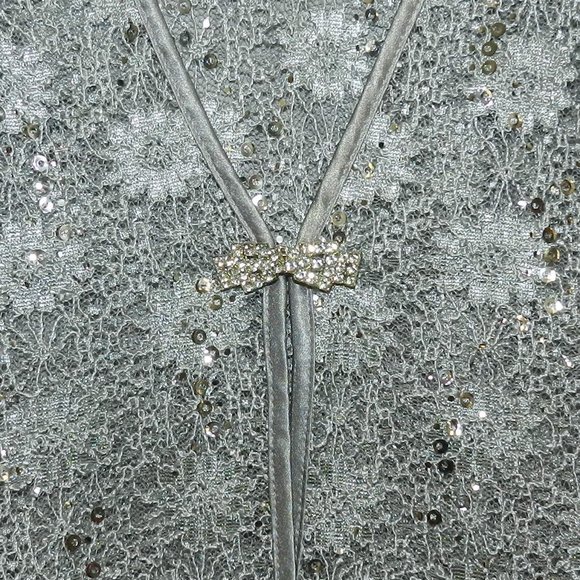 2 Piece Silver Lace and Sequin Sleeveless Maxi Dress with Jacket Size 10 - Picture 7 of 8